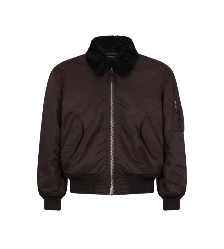 NYLON SHEARLING COLLAR FLIGHT BOMBER BROWN online